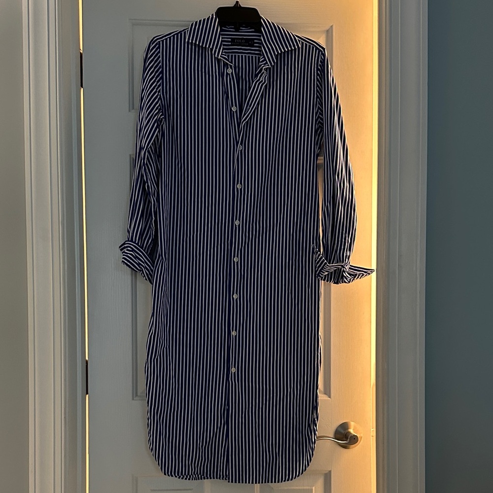 Blue and White Striped Ralph Lauren Button-Up Shirt Dress